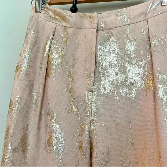 Top Shop pink and gold cropped wide leg pants - Picture 2 of 4